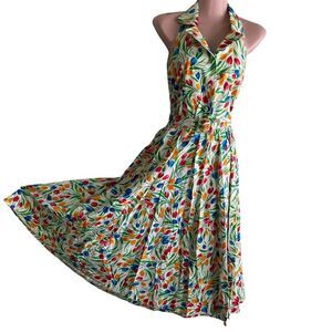 The Eagles Eye Halter Dress Women's Size 4 Tulips Fit & Flare Vintage Multicolor